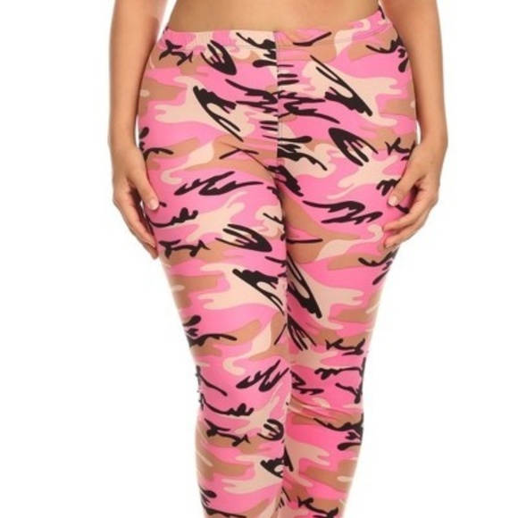 New PLUS SIZE PINK CAMOUFLAGE SOFT LEGGINGS - Picture 3 of 8